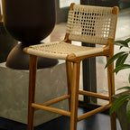 Rustic Wood Wicker Seat Counter Bar Stools with Back