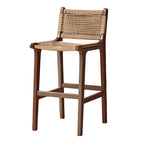 Rustic Wood Wicker Seat Counter Bar Stools with Back