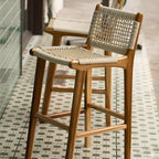 Rustic Wood Wicker Seat Counter Bar Stools with Back
