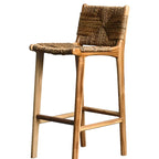 Rustic Wood Wicker Seat Counter Bar Stools with Back
