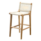 Rustic Wood Wicker Seat Counter Bar Stools with Back