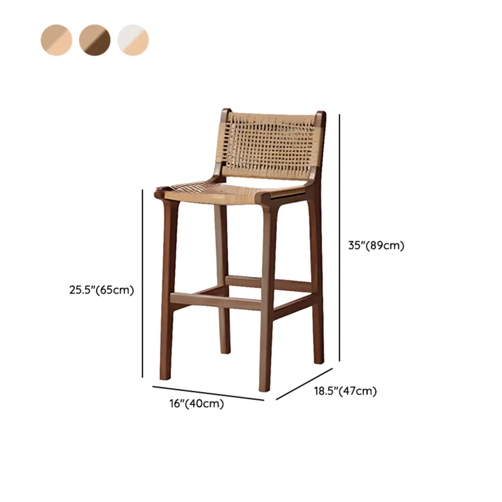 Rustic Wood Wicker Seat Counter Bar Stools with Back