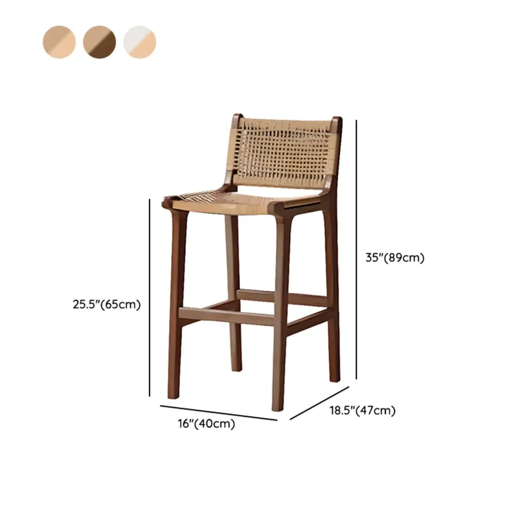 Rustic Wood Wicker Seat Counter Bar Stools with Back