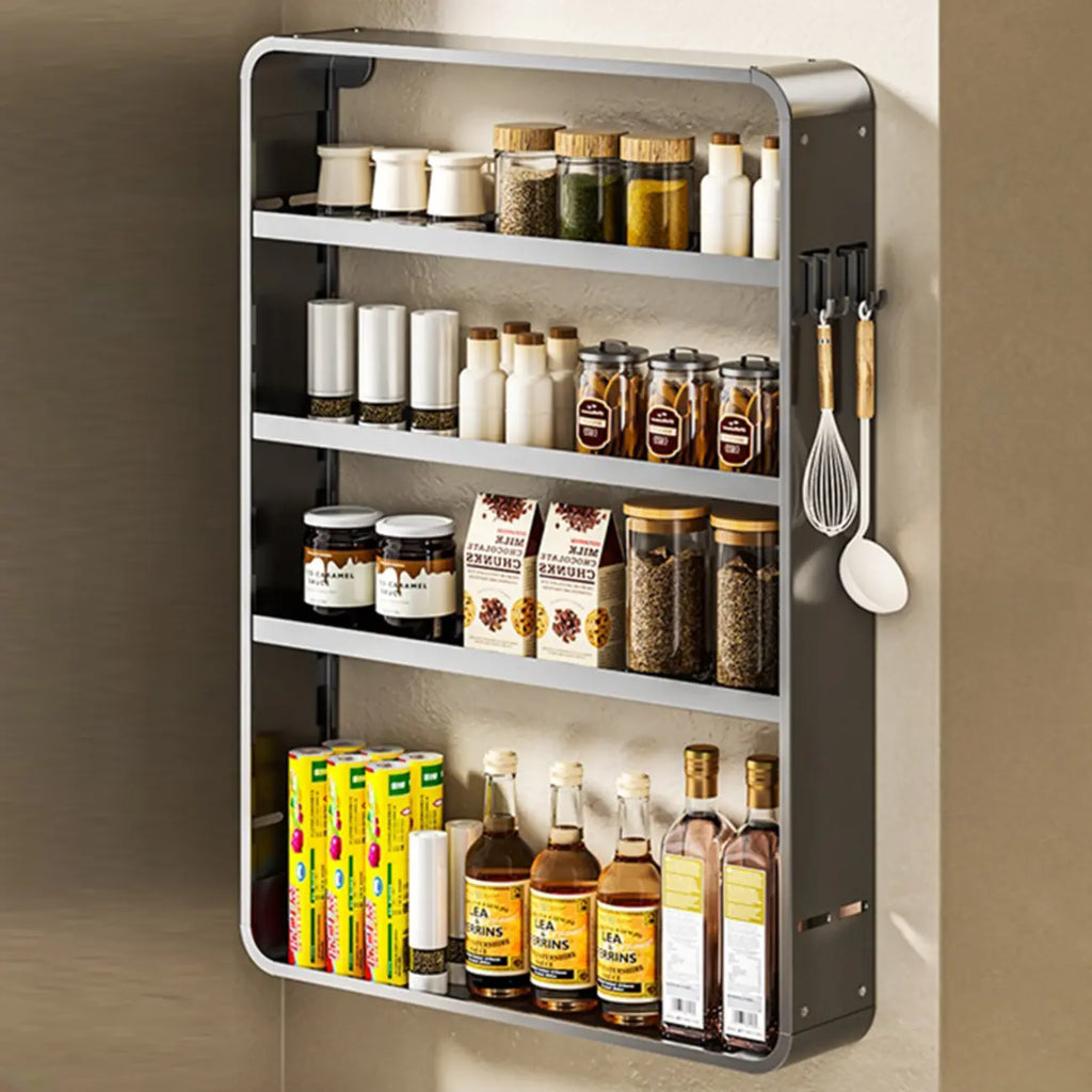 Adjustable Metal Wall-Mounted Kitchen Storage Racks with Hooks