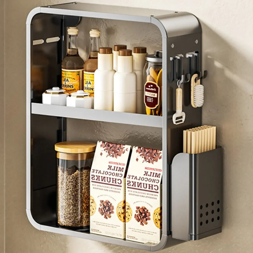 Adjustable Metal Wall-Mounted Kitchen Storage Racks with Hooks