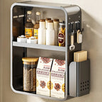 Adjustable Metal Wall-Mounted Kitchen Storage Racks with Hooks
