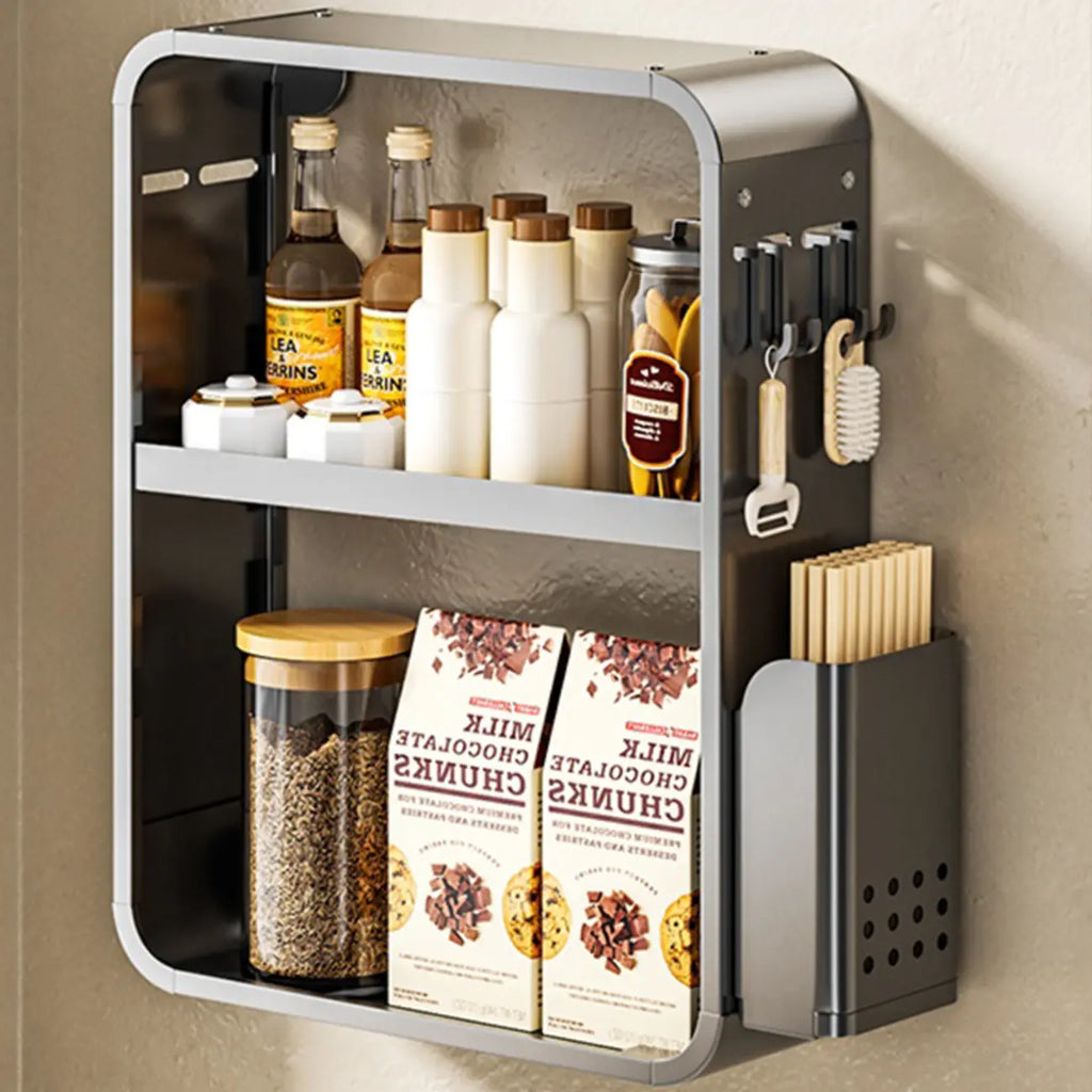 Adjustable Metal Wall-Mounted Kitchen Storage Racks with Hooks
