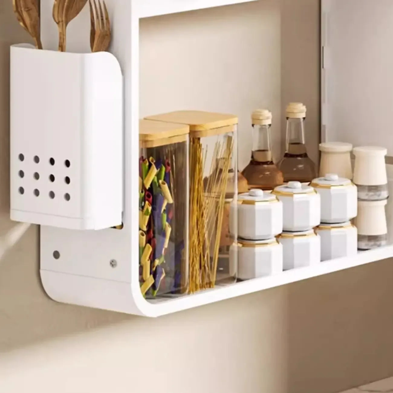 Adjustable Metal Wall-Mounted Kitchen Storage Racks with Hooks