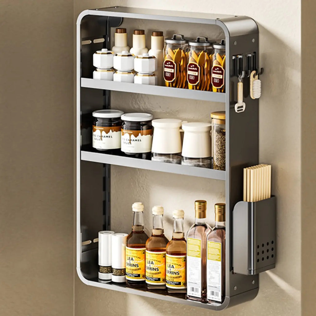 Adjustable Metal Wall-Mounted Kitchen Storage Racks with Hooks