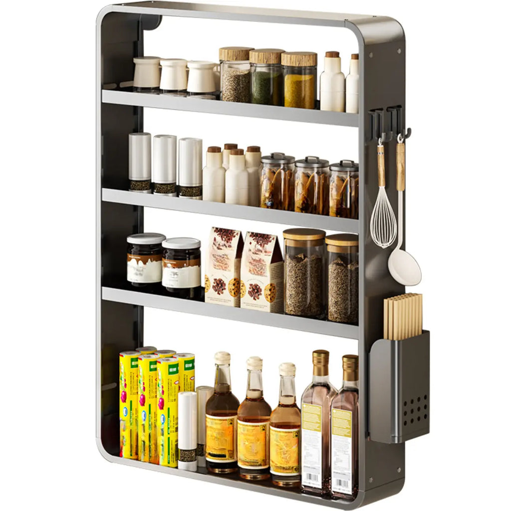 Adjustable Metal Wall-Mounted Kitchen Storage Racks with Hooks