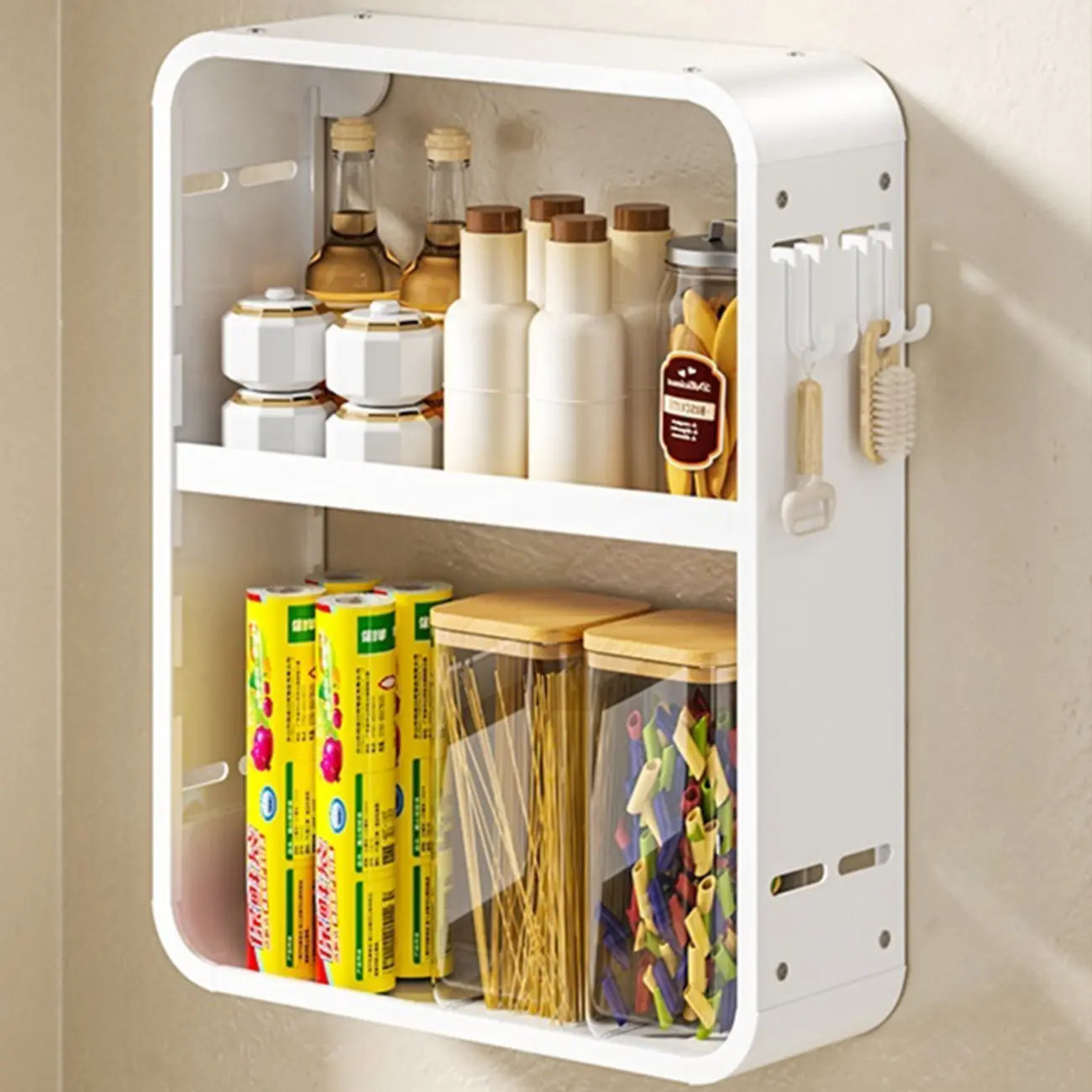 Adjustable Metal Wall-Mounted Kitchen Storage Racks with Hooks