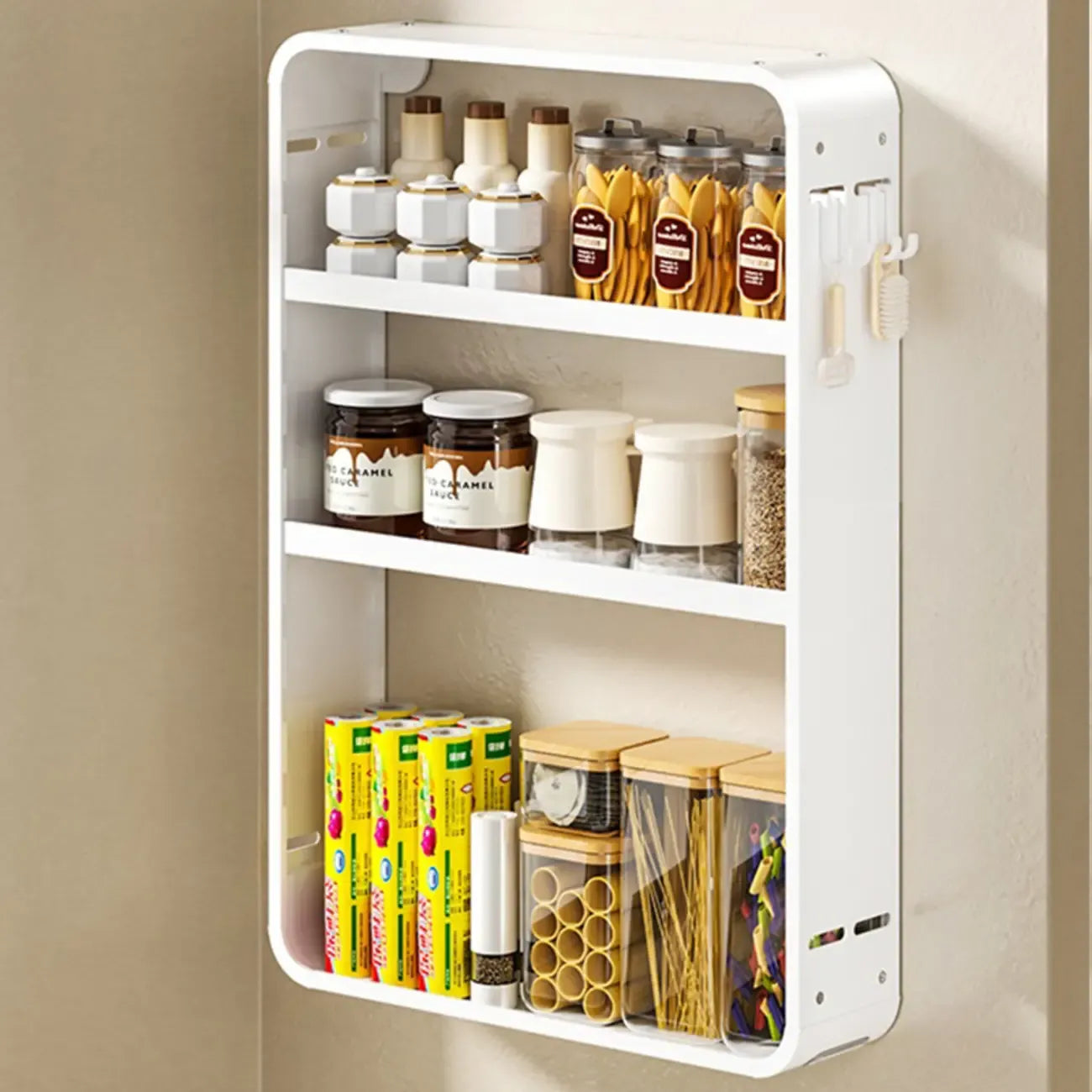 Adjustable Metal Wall-Mounted Kitchen Storage Racks with Hooks