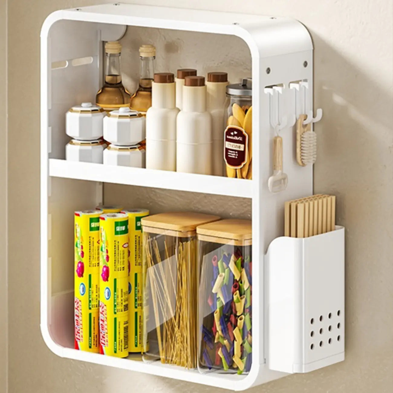 Adjustable Metal Wall-Mounted Kitchen Storage Racks with Hooks