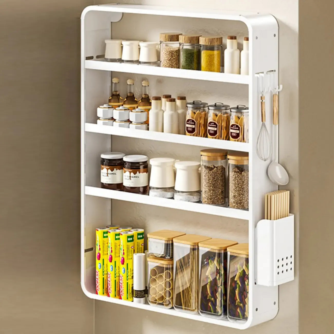 Adjustable Metal Wall-Mounted Kitchen Storage Racks with Hooks