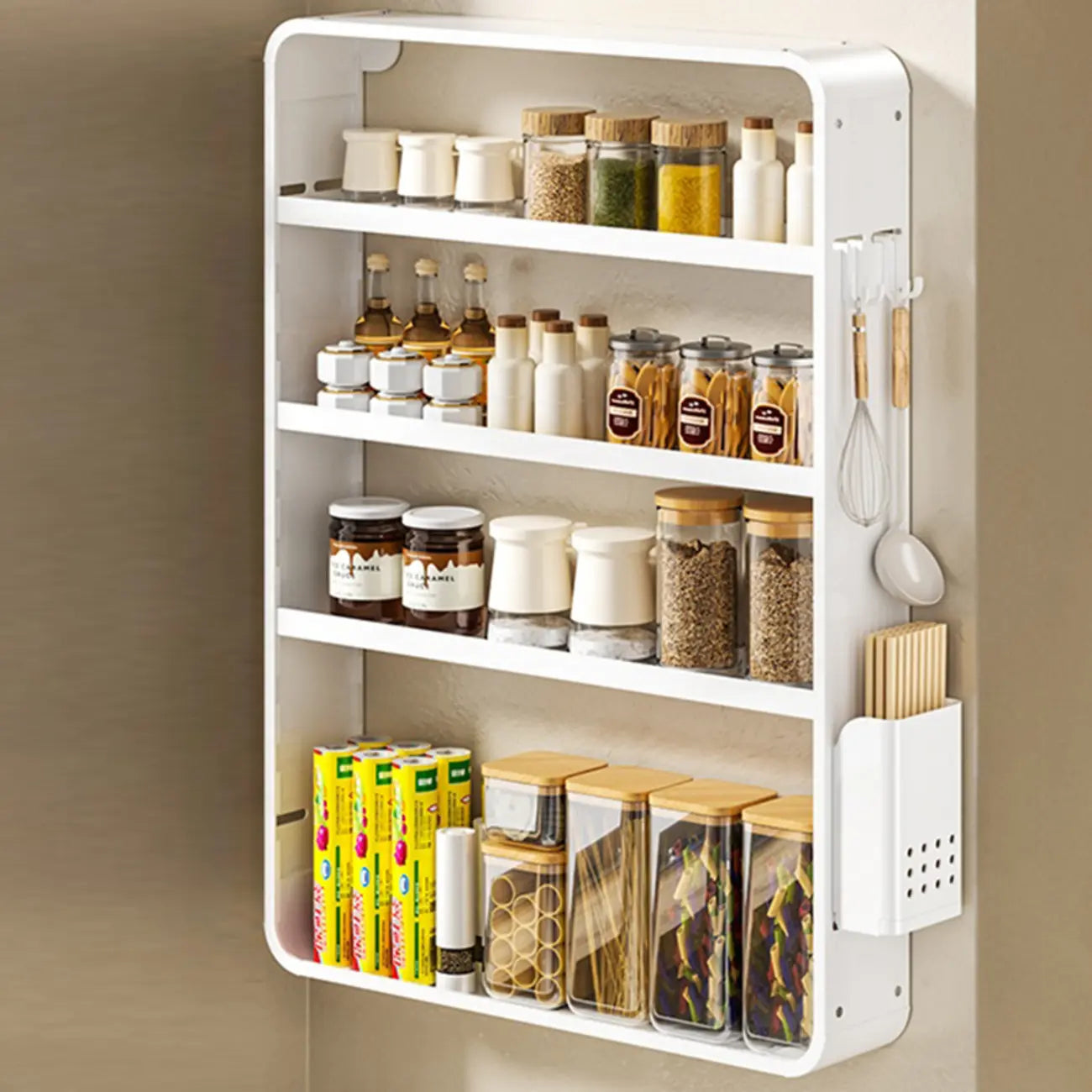 Adjustable Metal Wall-Mounted Kitchen Storage Racks with Hooks