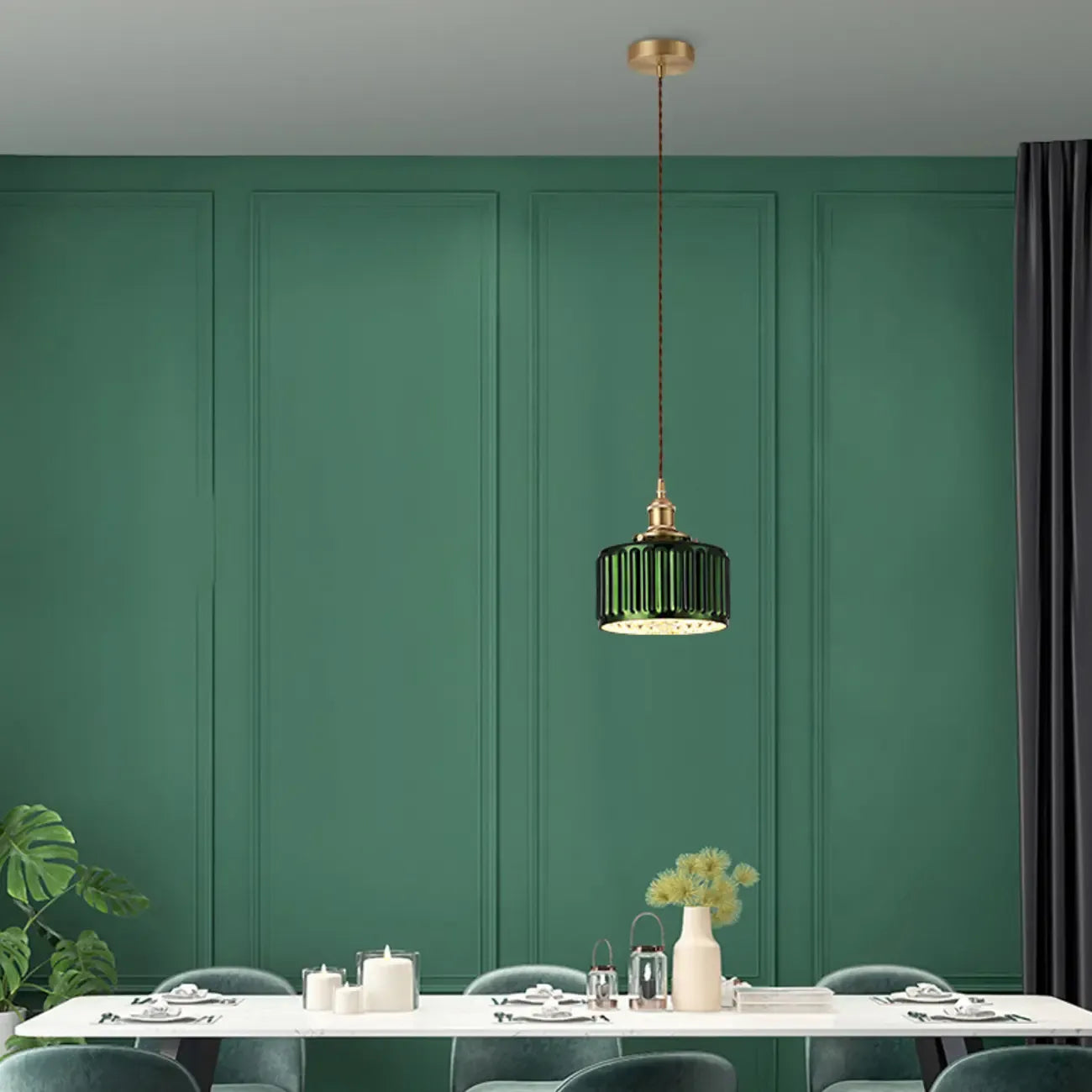 Modern Green Glass Pendant Light Adjustable for Kitchen Dining
