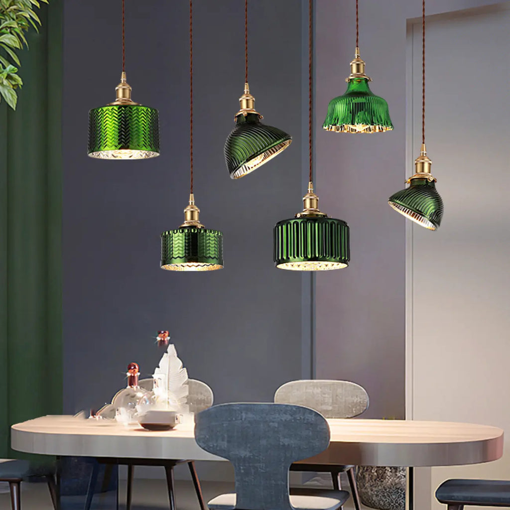 Modern Green Glass Pendant Light Adjustable for Kitchen Dining