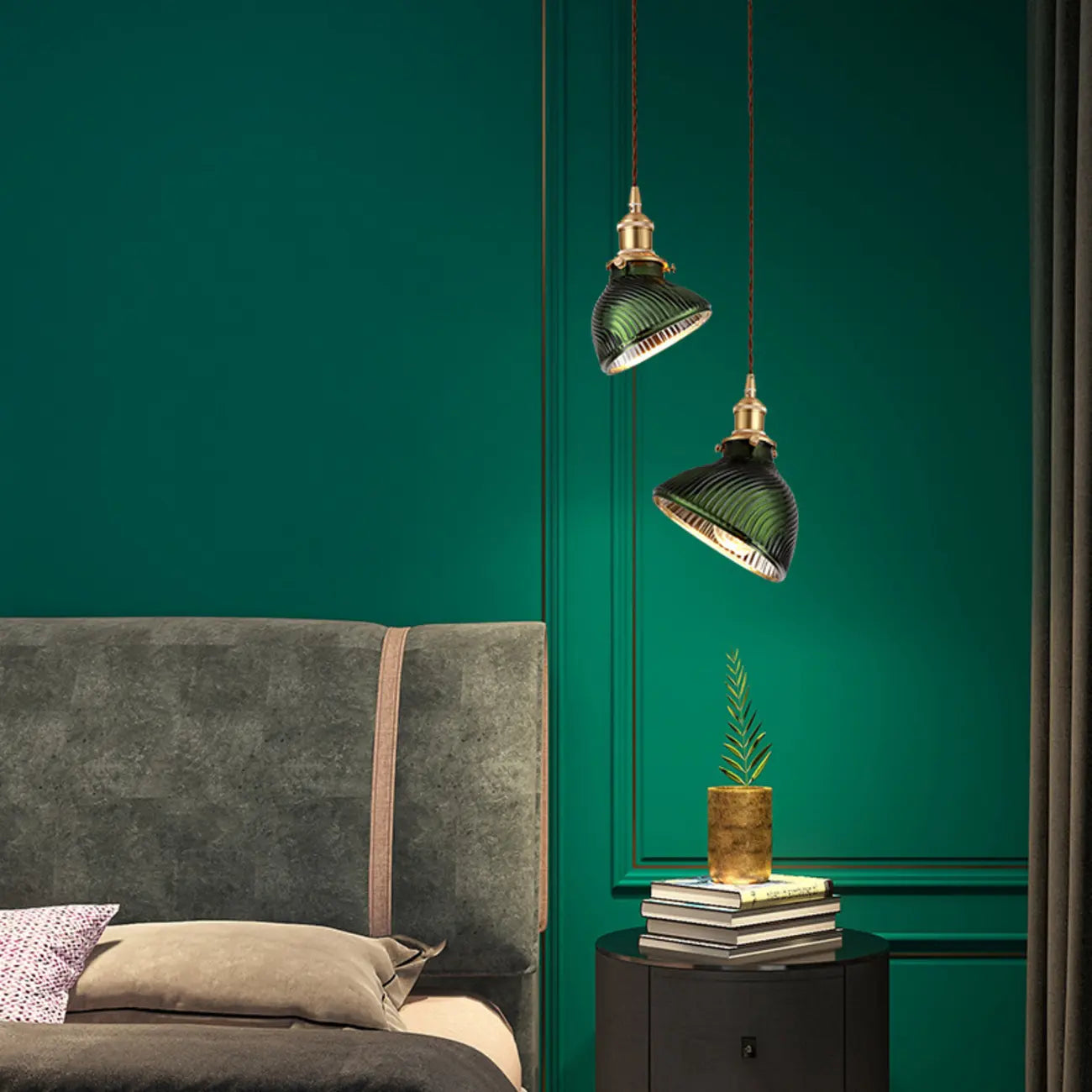 Modern Green Glass Pendant Light Adjustable for Kitchen Dining
