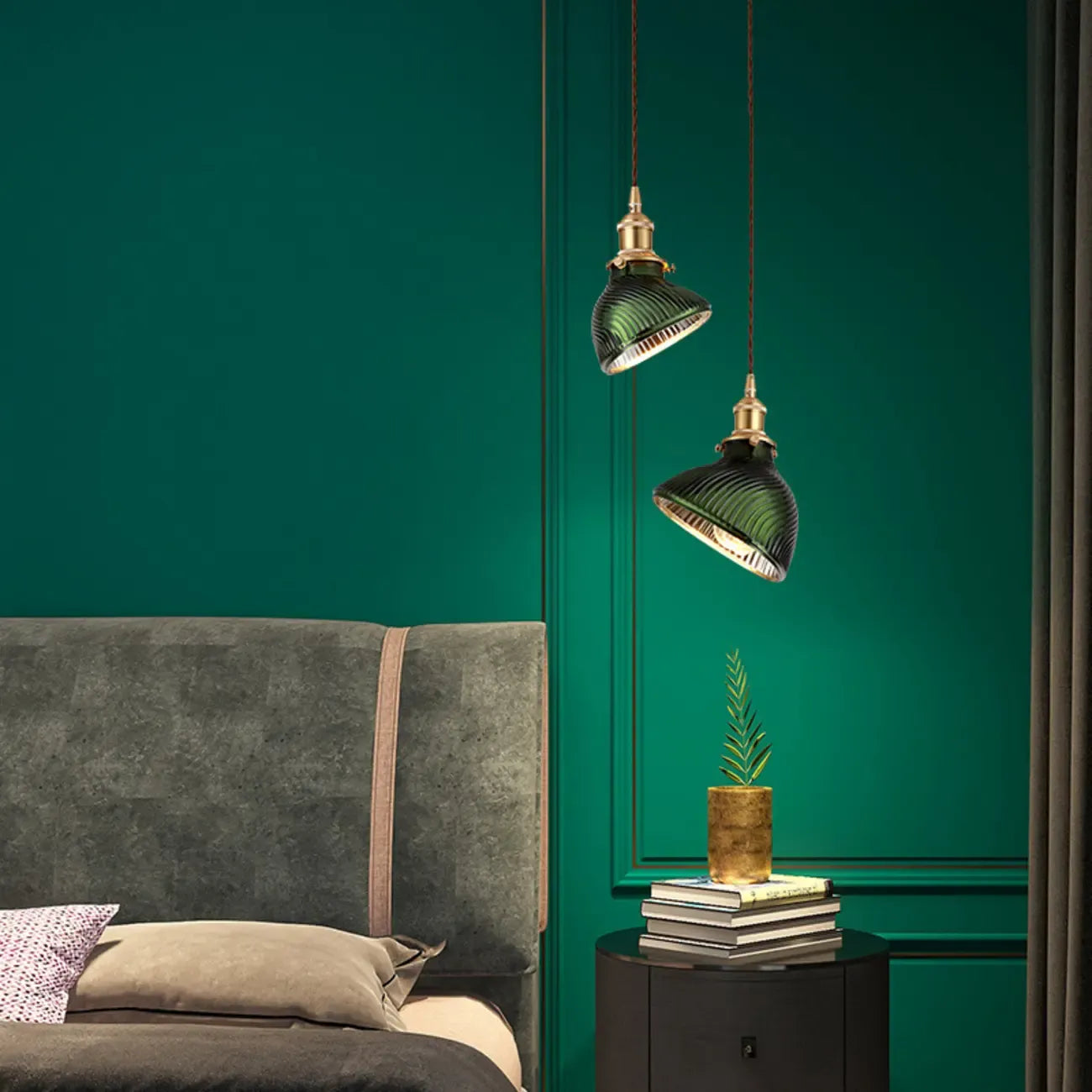 Modern Green Glass Pendant Light Adjustable for Kitchen Dining
