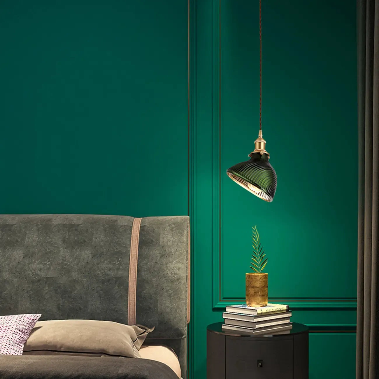 Modern Green Glass Pendant Light Adjustable for Kitchen Dining
