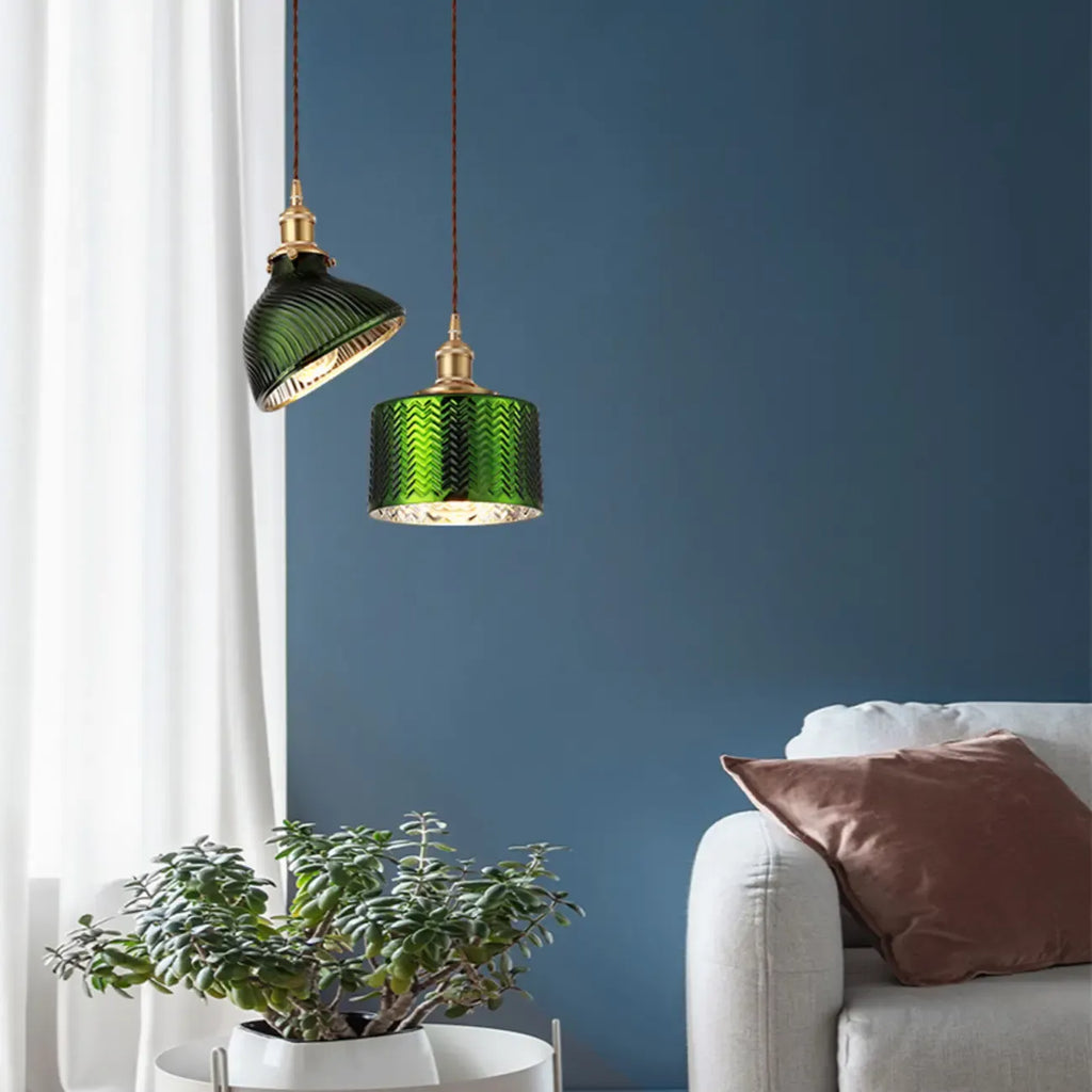Modern Green Glass Pendant Light Adjustable for Kitchen Dining