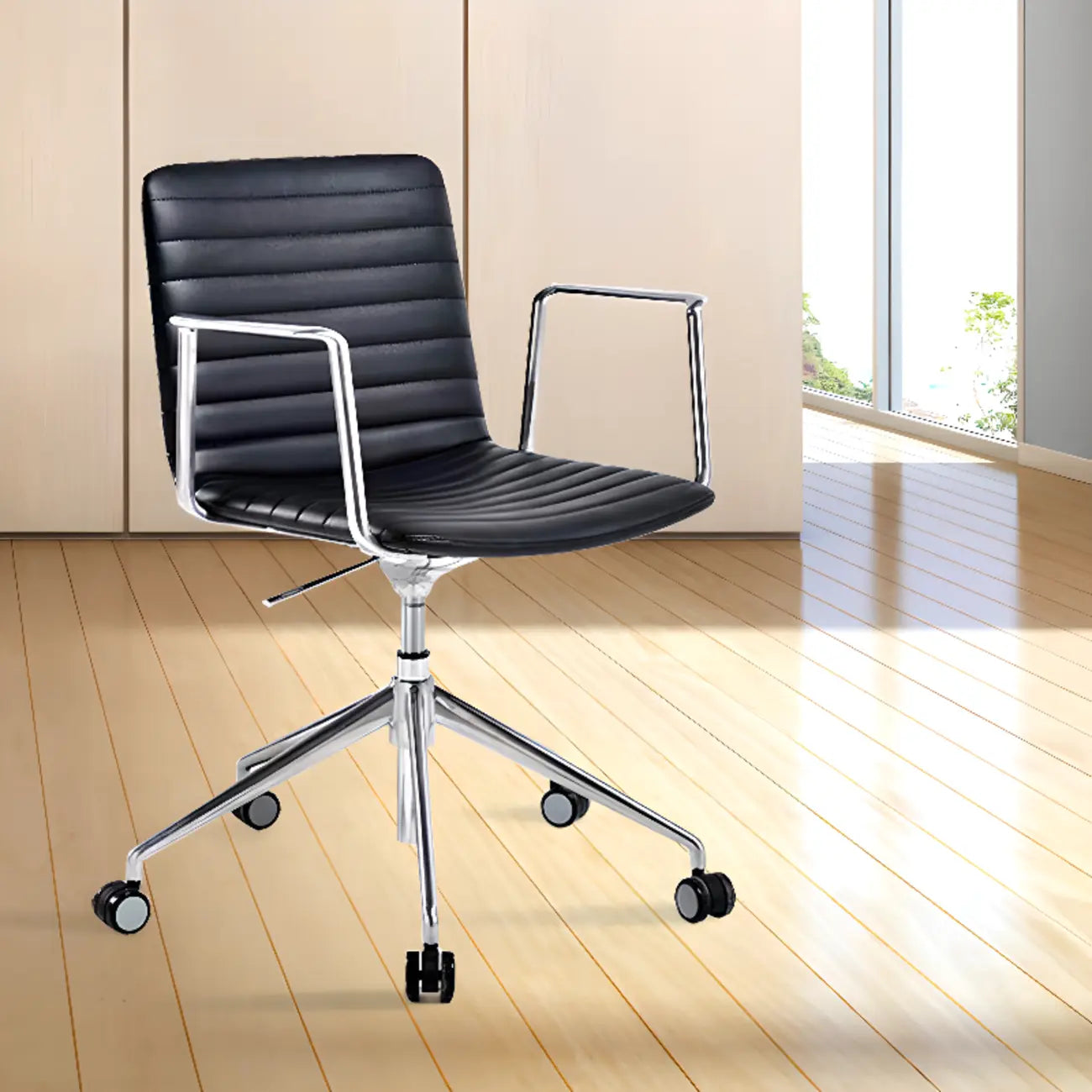 Modern Black Leather Metal Adjustable Swivel Office Chair