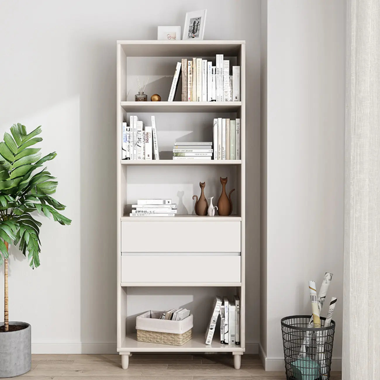 67 H Versatile 2 Drawers Open Back Wood Bookcase Shelf