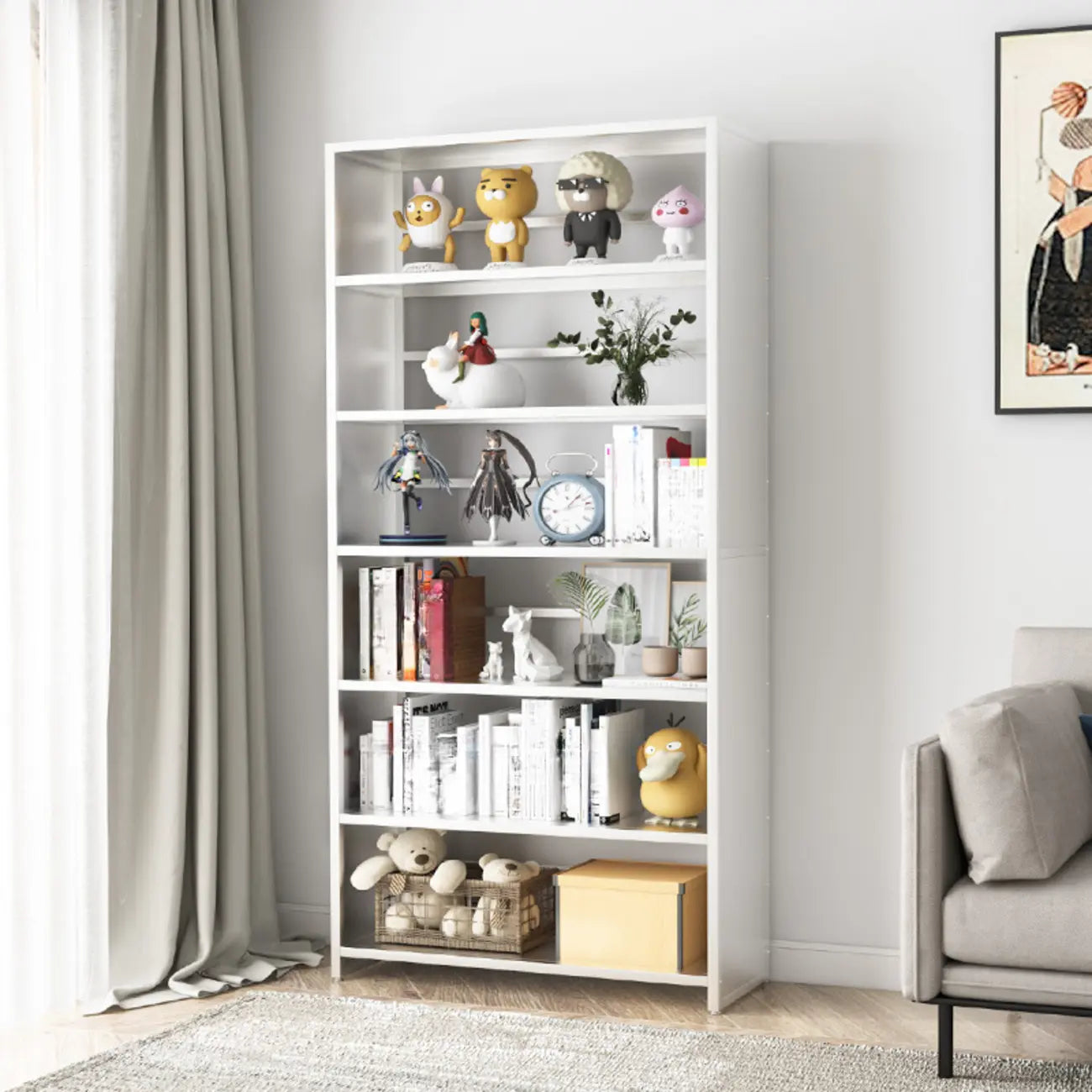 Black Metal 6-Tier Open Back Vertical Bookcase