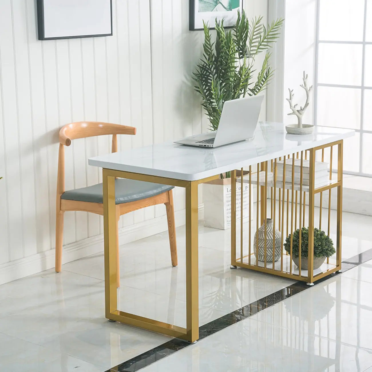 Glam White-Gold Metal Storage Bar Tables