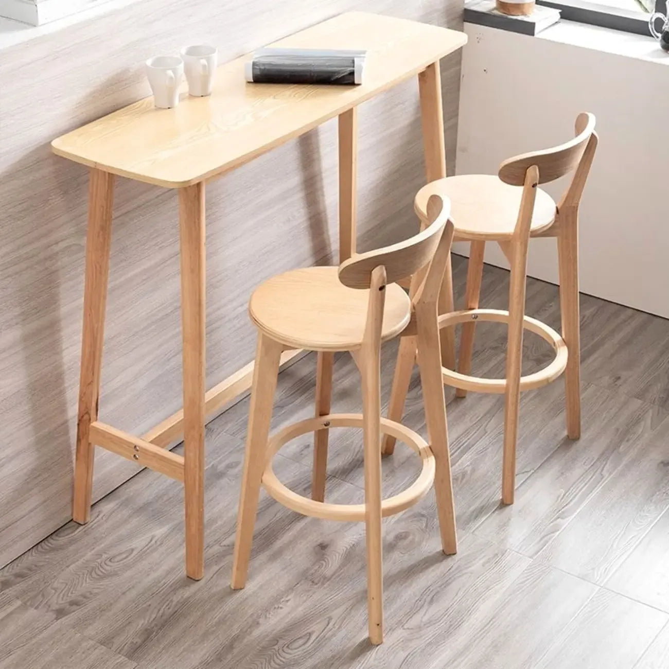 Scandinavian Wooden Freeform Bar Height Table for Dining Room