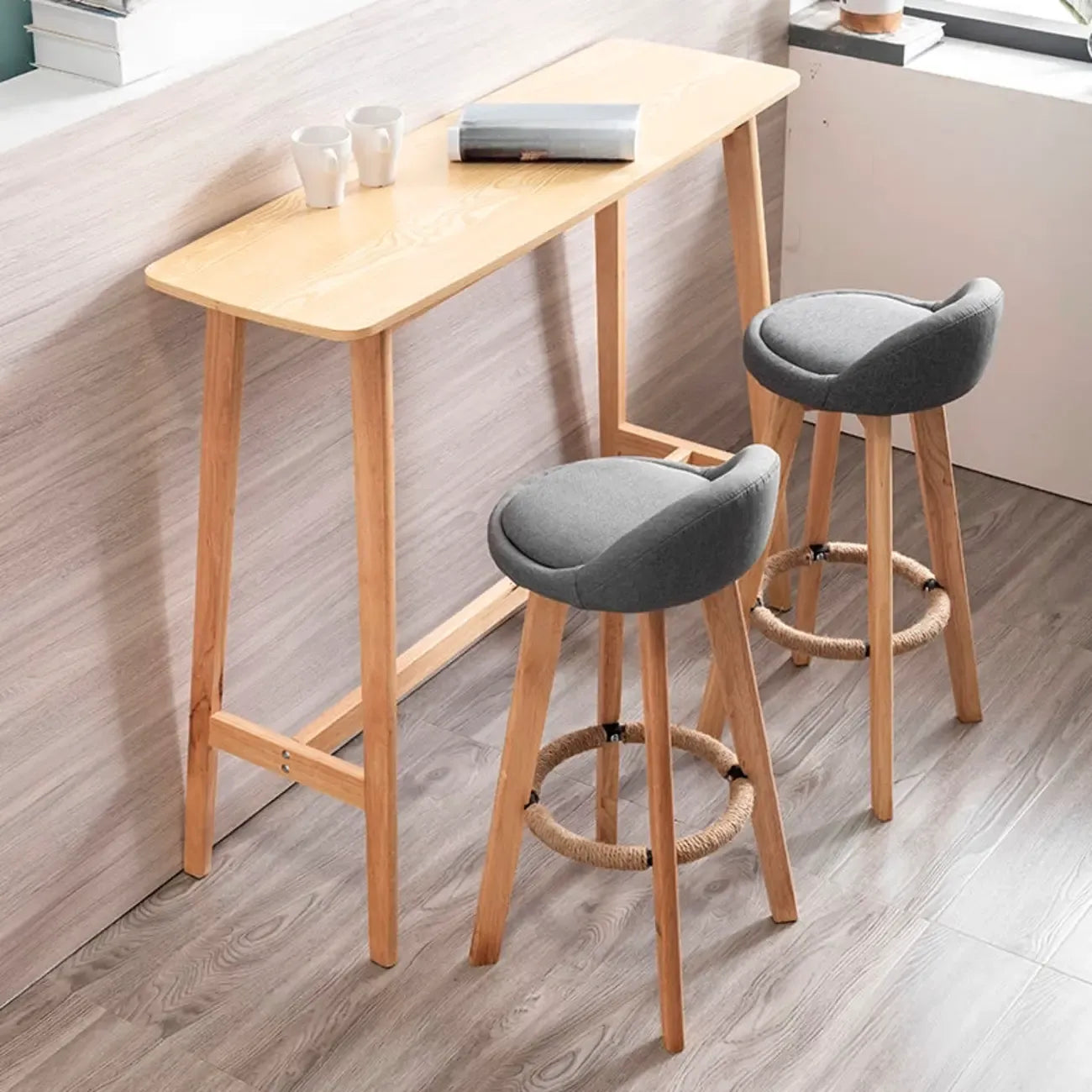 Scandinavian Wooden Freeform Bar Height Table for Dining Room
