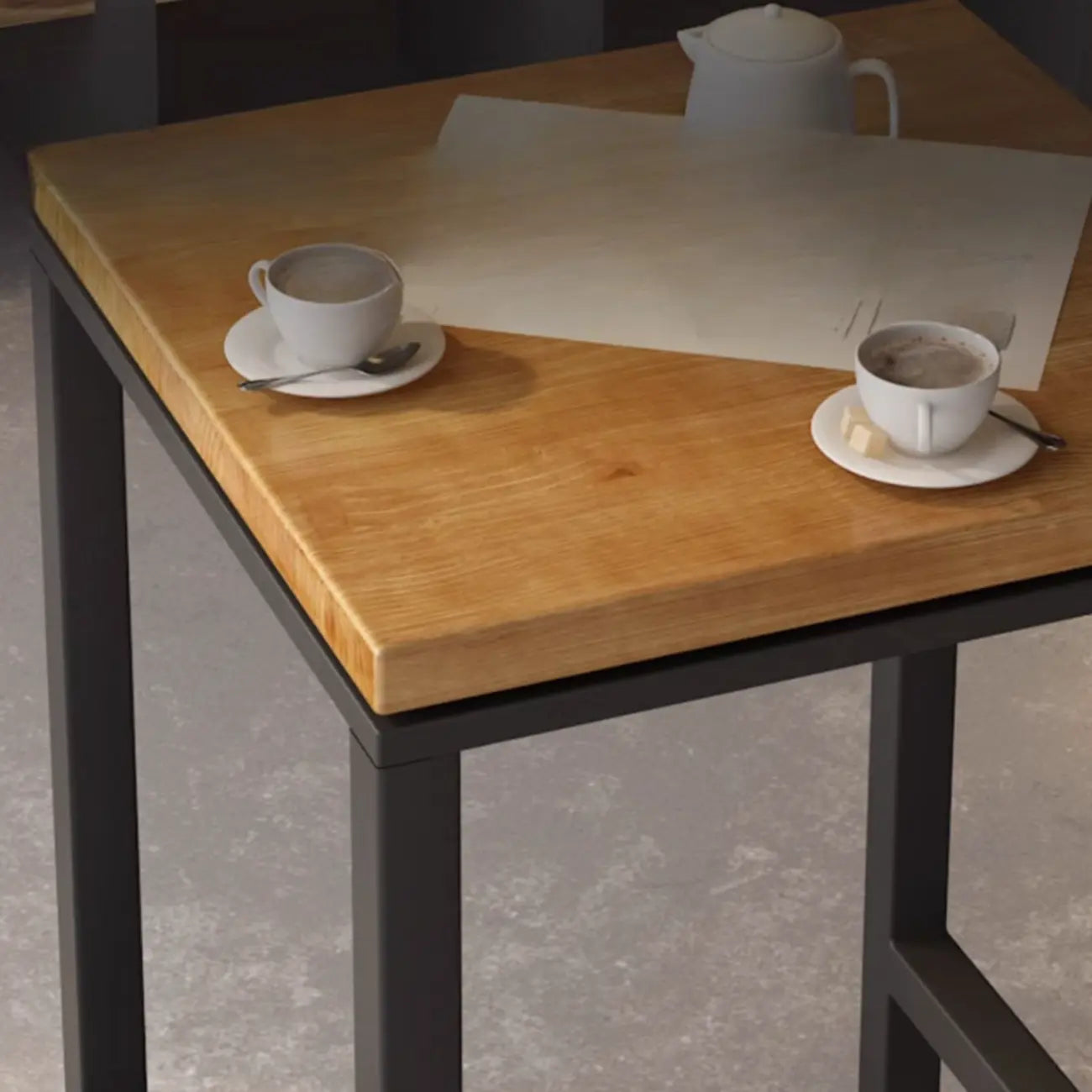 Square Wooden Top Iron Footrest Bistro Table