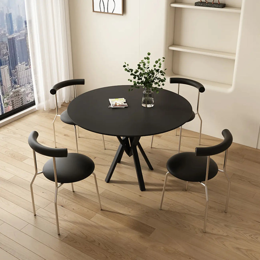 Solid Black Metal Stone Round Dining Table