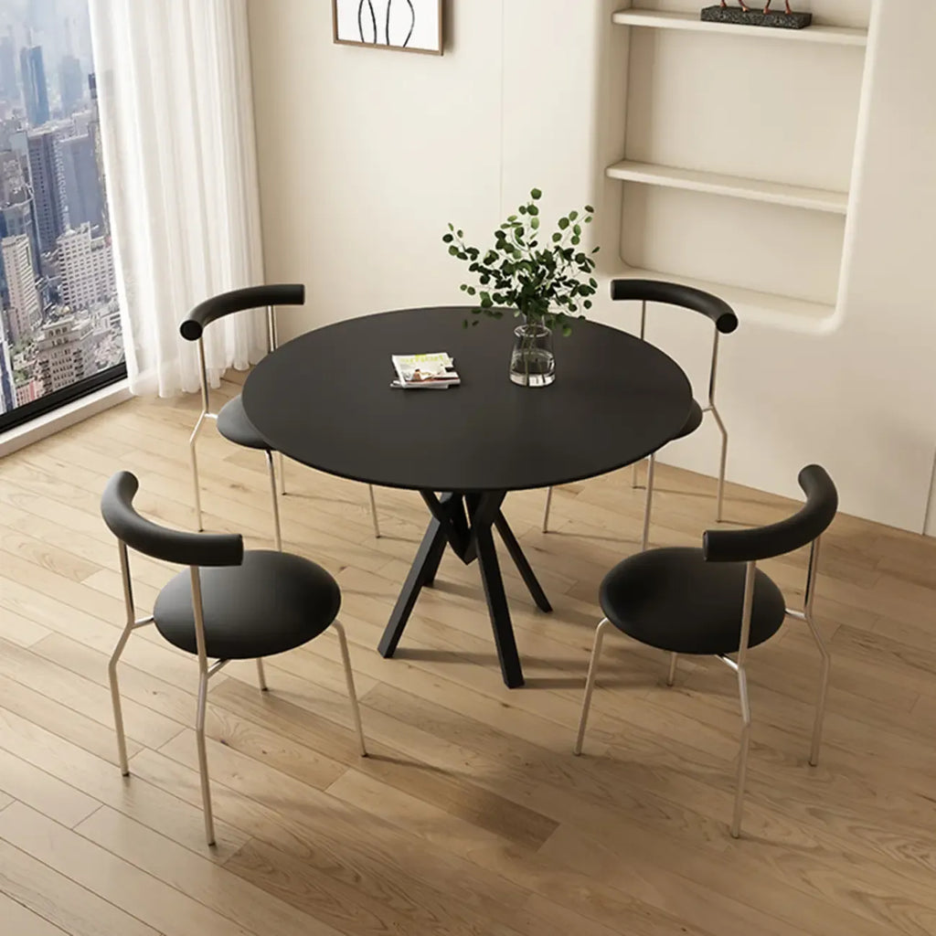 Solid Black Metal Stone Round Dining Table