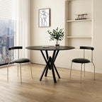 Solid Black Metal Stone Round Dining Table