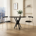 Solid Black Metal Stone Round Dining Table