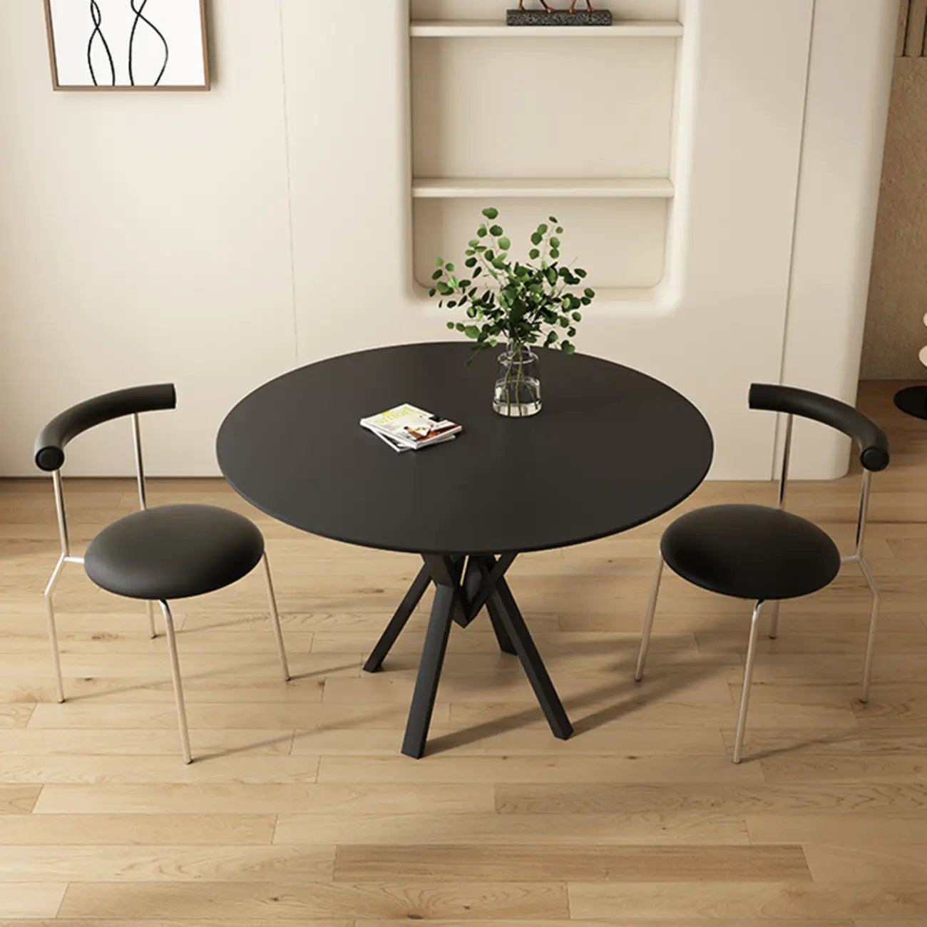 Solid Black Metal Stone Round Dining Table