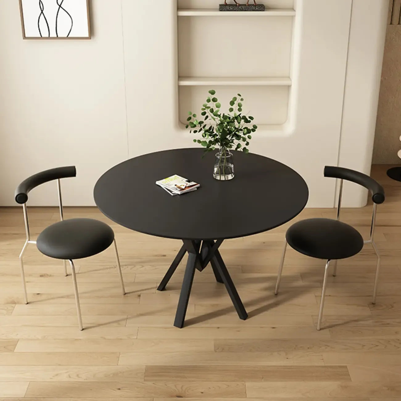 Solid Black Metal Stone Round Dining Table