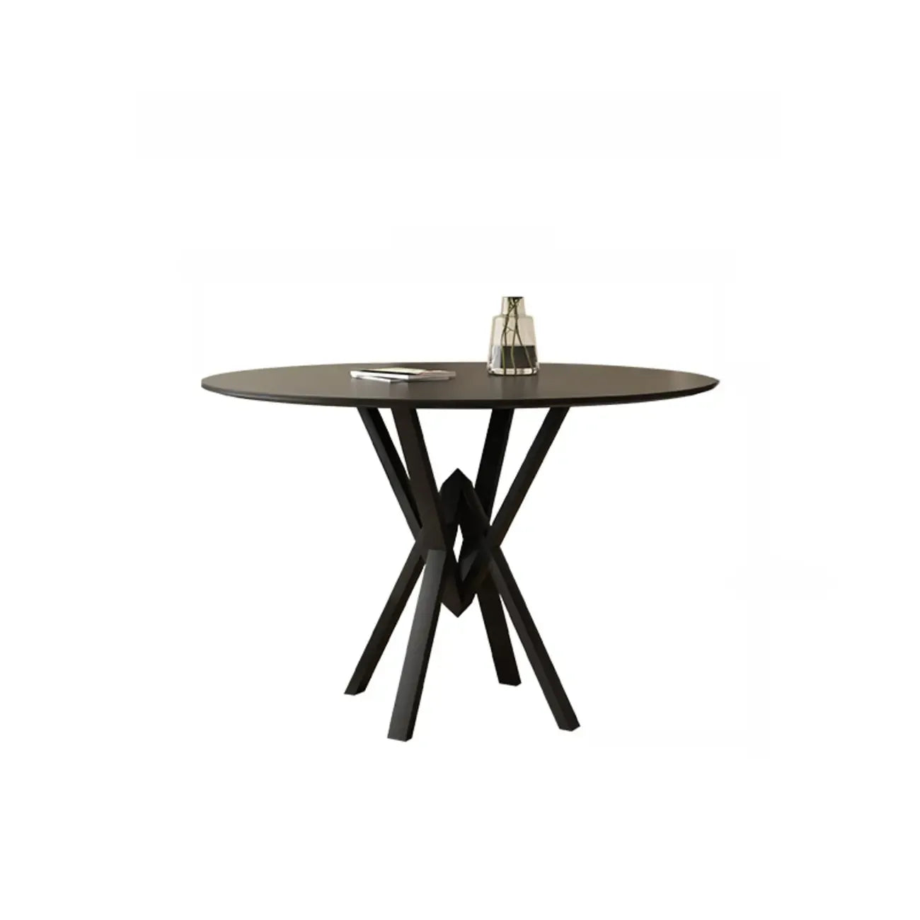 Solid Black Metal Stone Round Dining Table