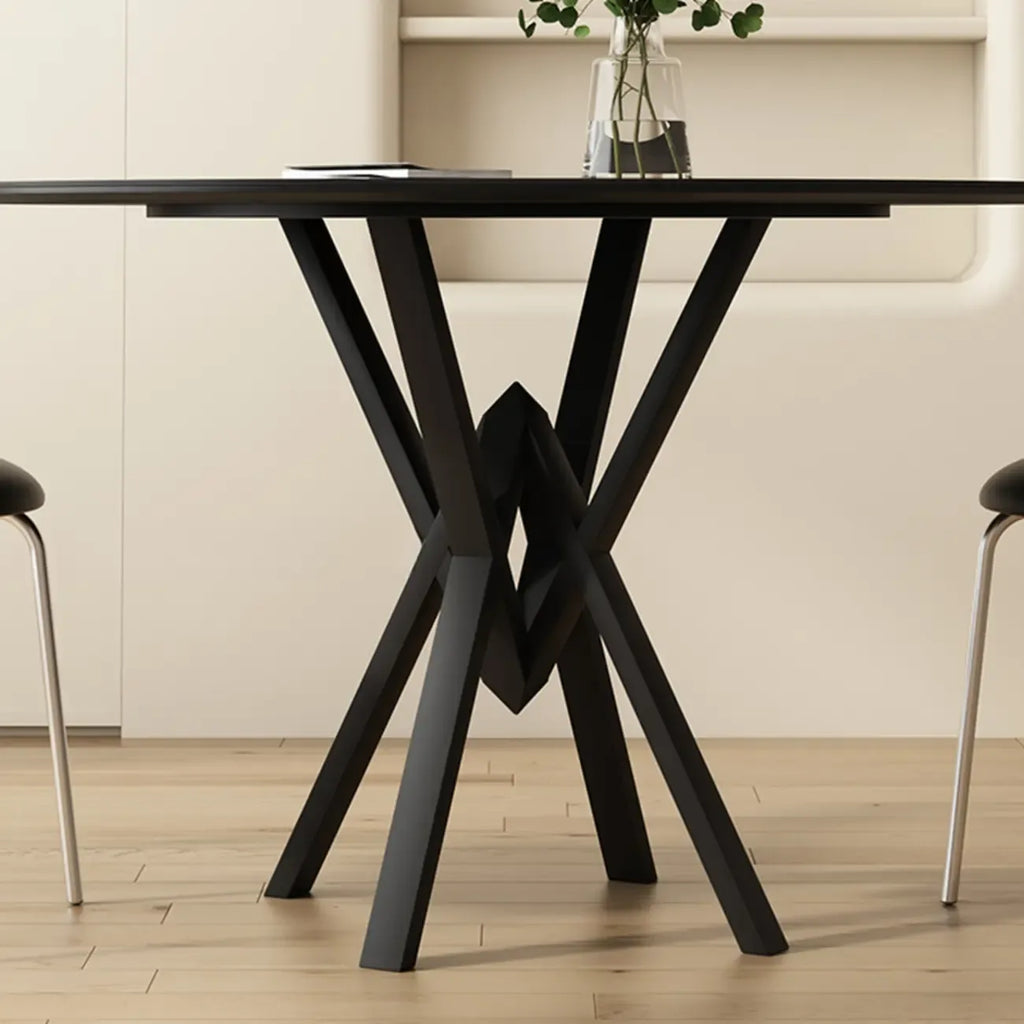 Solid Black Metal Stone Round Dining Table