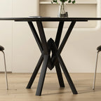 Solid Black Metal Stone Round Dining Table