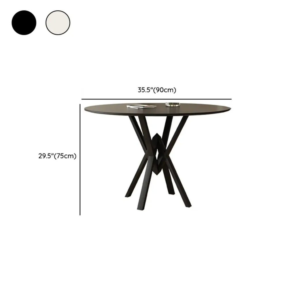 Solid Black Metal Stone Round Dining Table