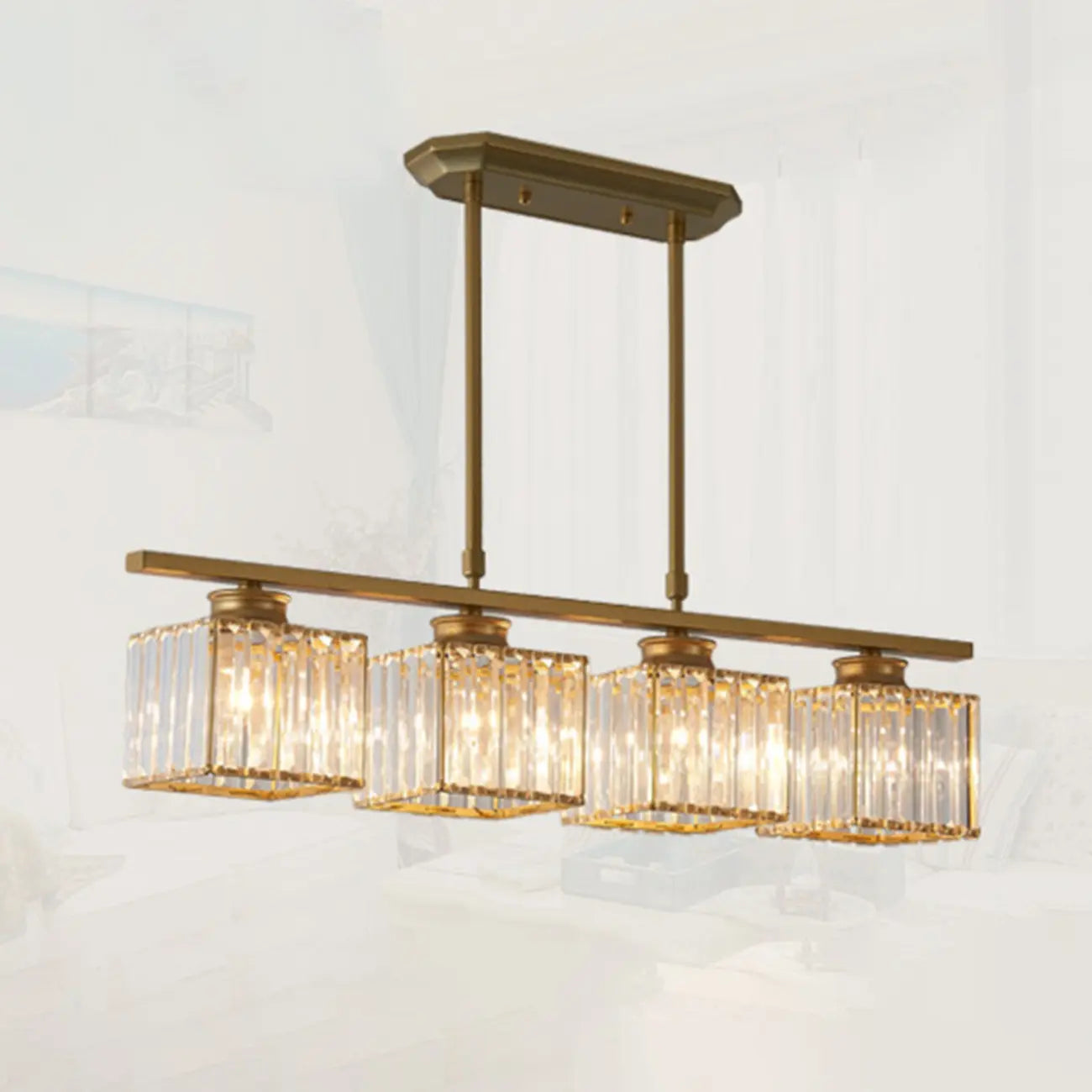 Adjustable 3/4 Lights Crystal Metal Pendant Light for Dining