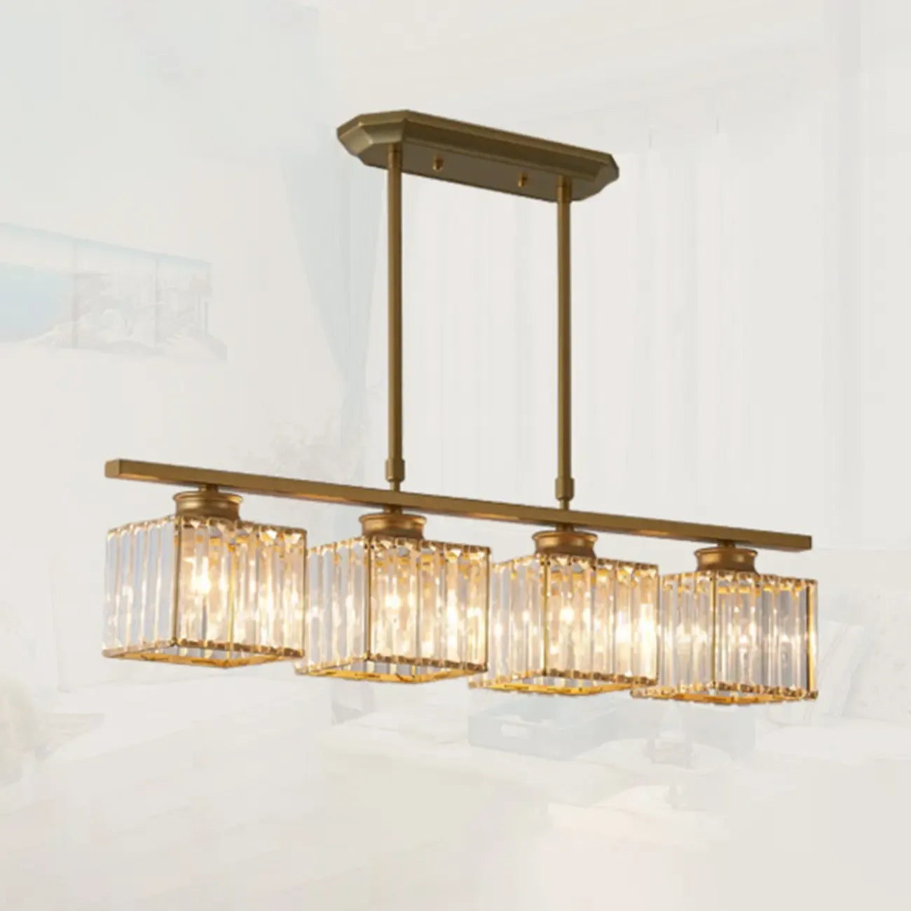 Adjustable 3/4 Lights Crystal Metal Pendant Light for Dining