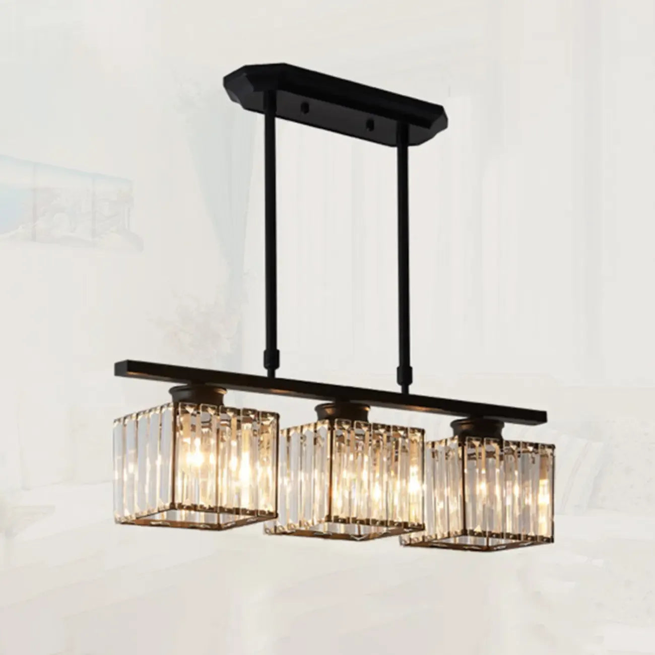 Adjustable 3/4 Lights Crystal Metal Pendant Light for Dining