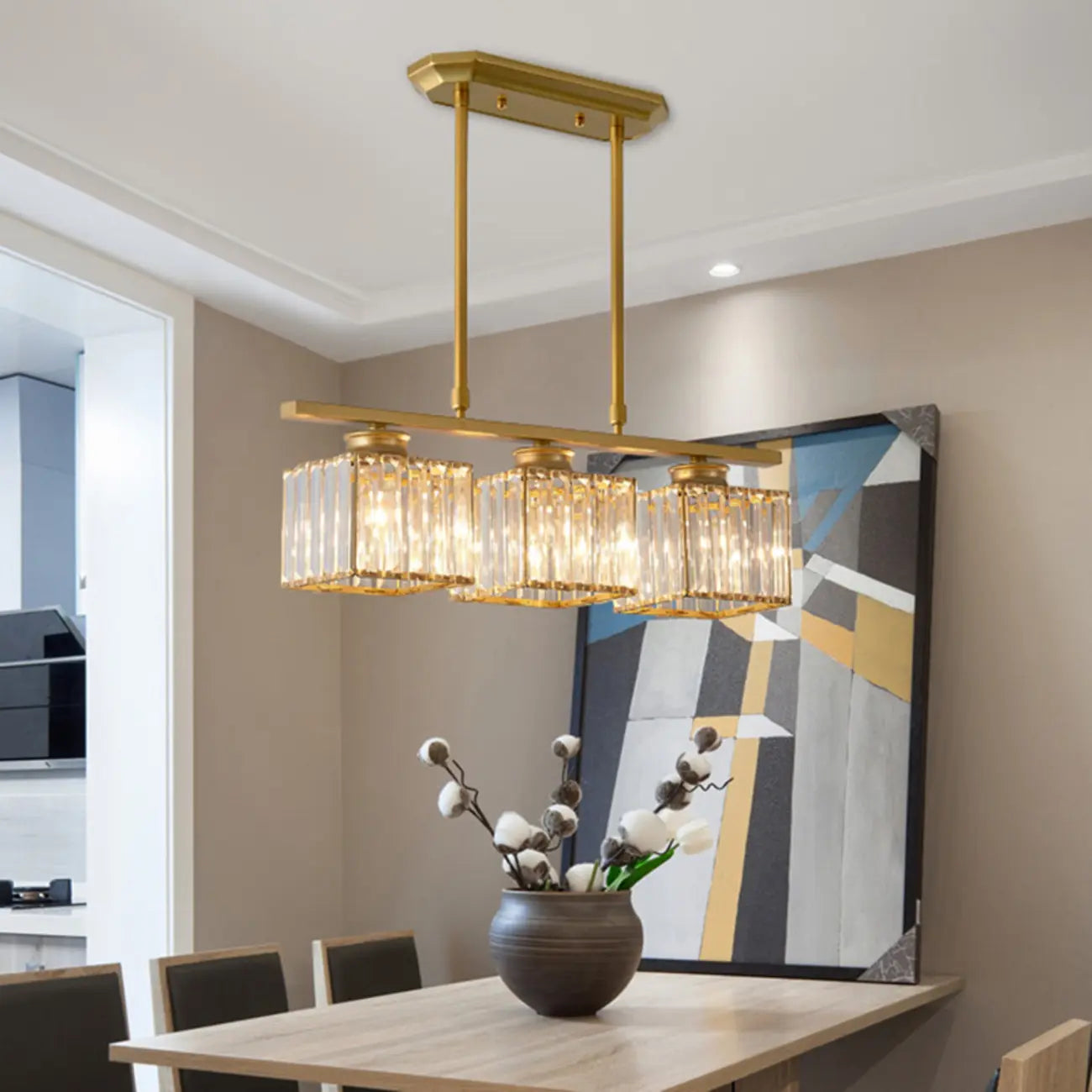 Adjustable 3/4 Lights Crystal Metal Pendant Light for Dining