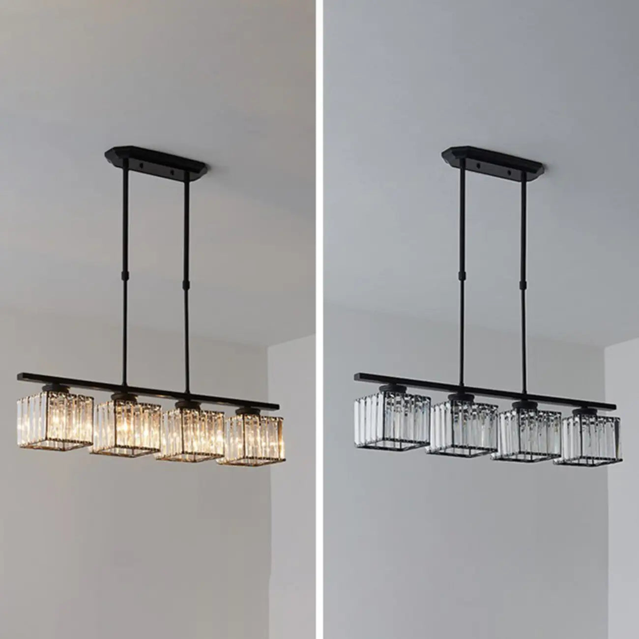 Adjustable 3/4 Lights Crystal Metal Pendant Light for Dining