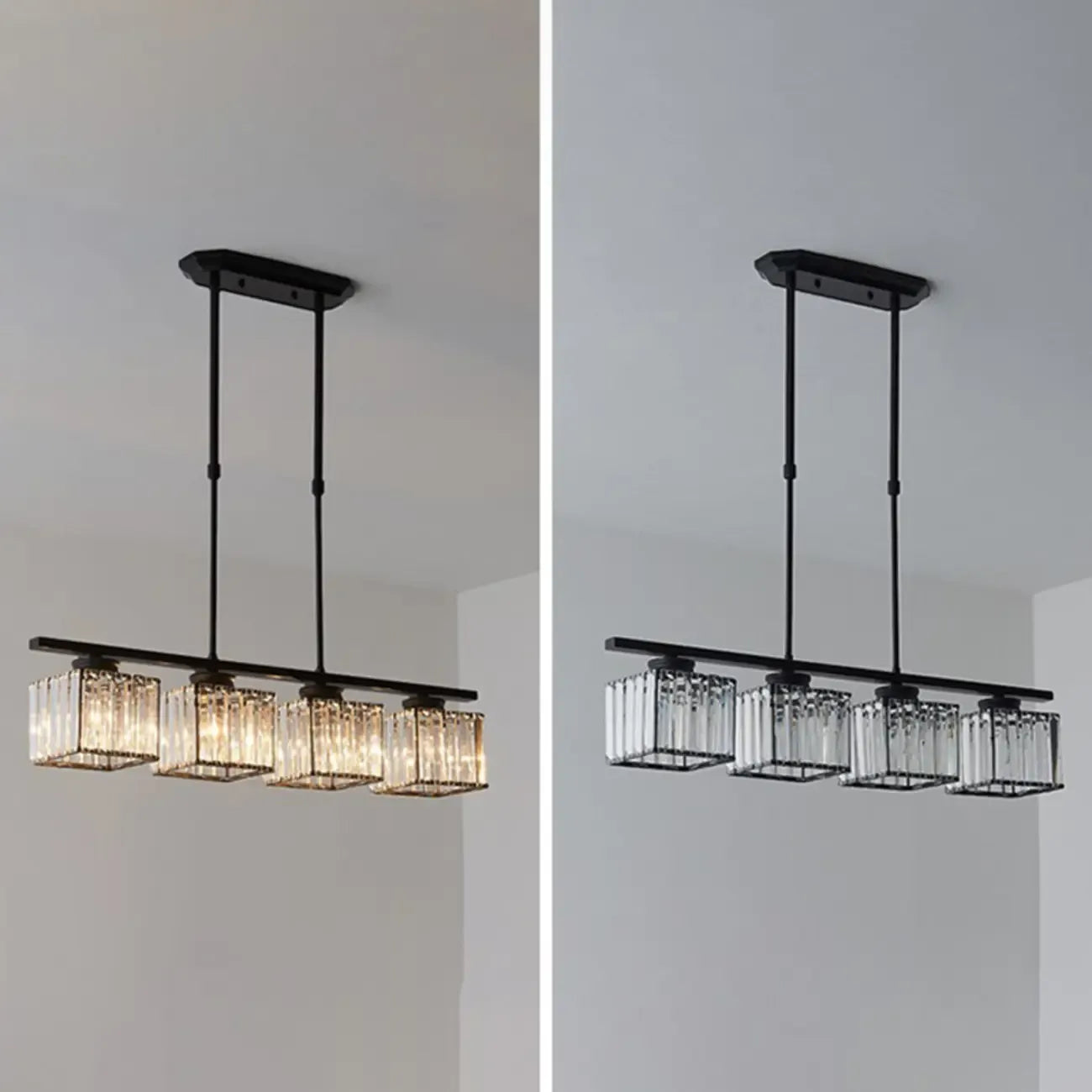 Adjustable 3/4 Lights Crystal Metal Pendant Light for Dining