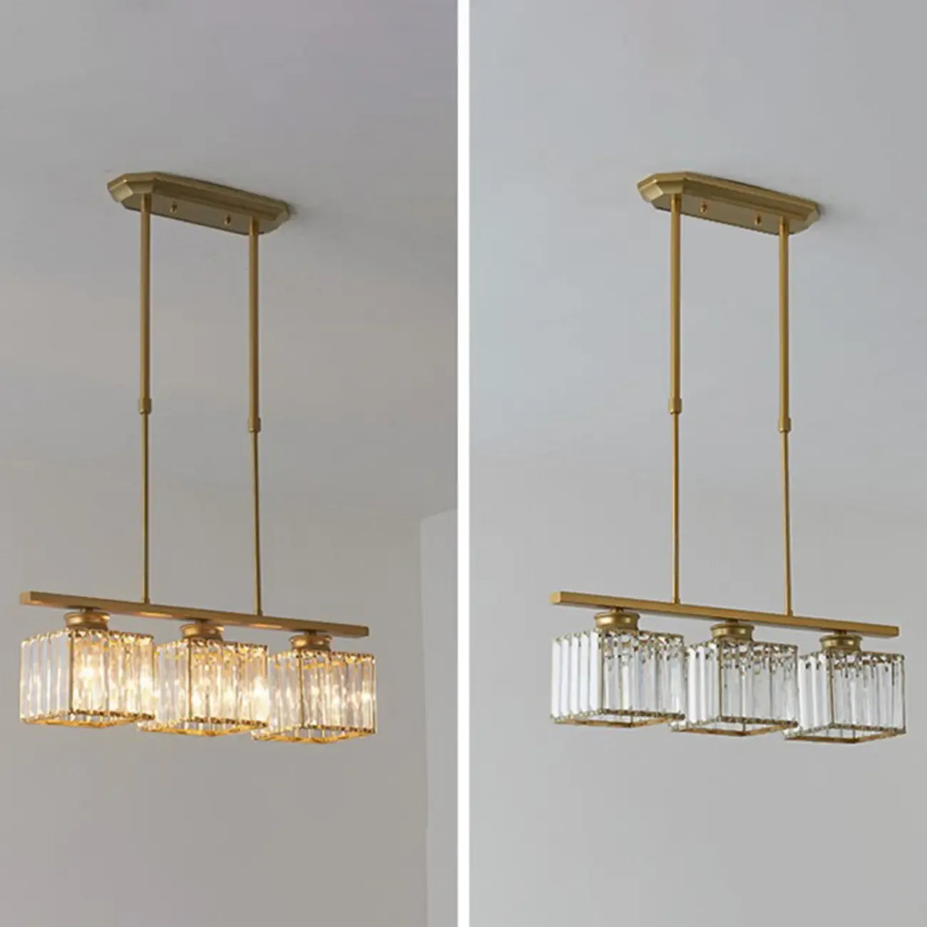 Adjustable 3/4 Lights Crystal Metal Pendant Light for Dining