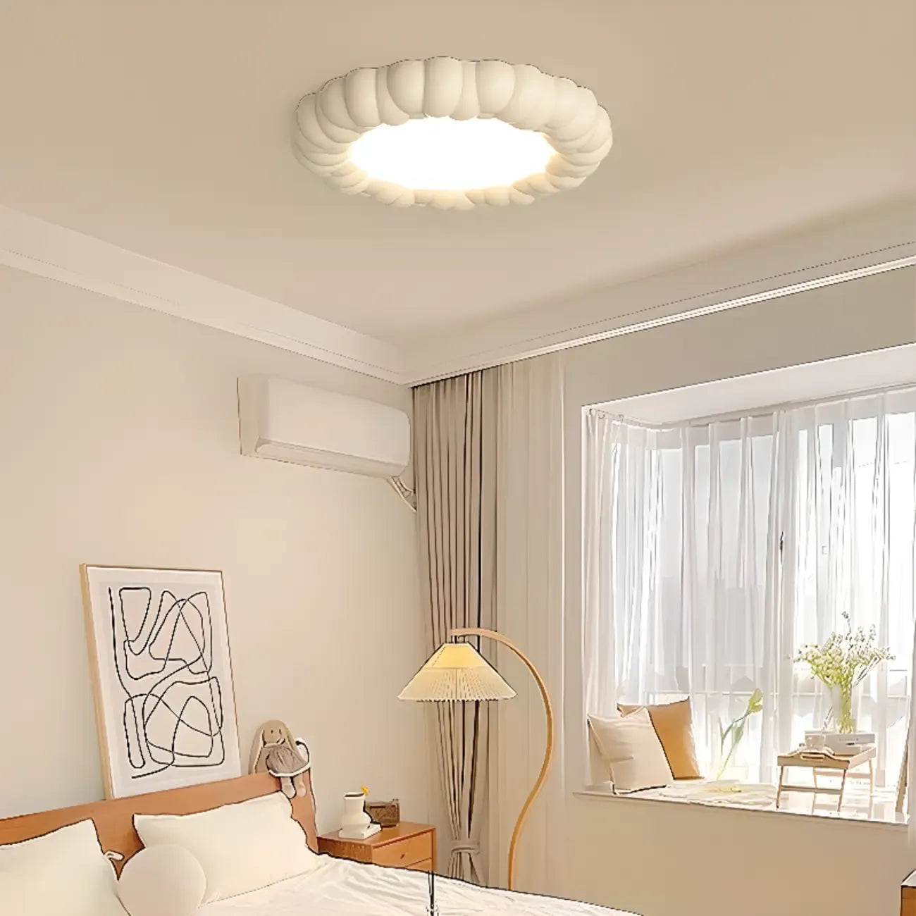 19 Inch Modern Circle Resin Flush Ceiling Light for Bedroom Decor